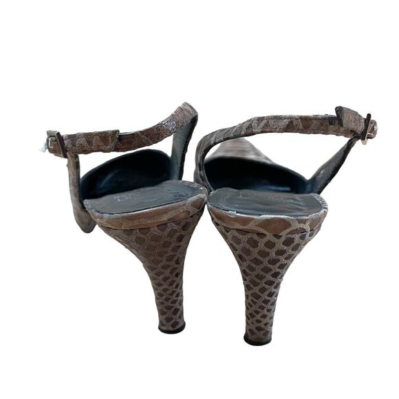 Stuart Weitzman Womens Tan Brown Beige Snake Skin print Slingback Heels 6 - Picture 7 of 10